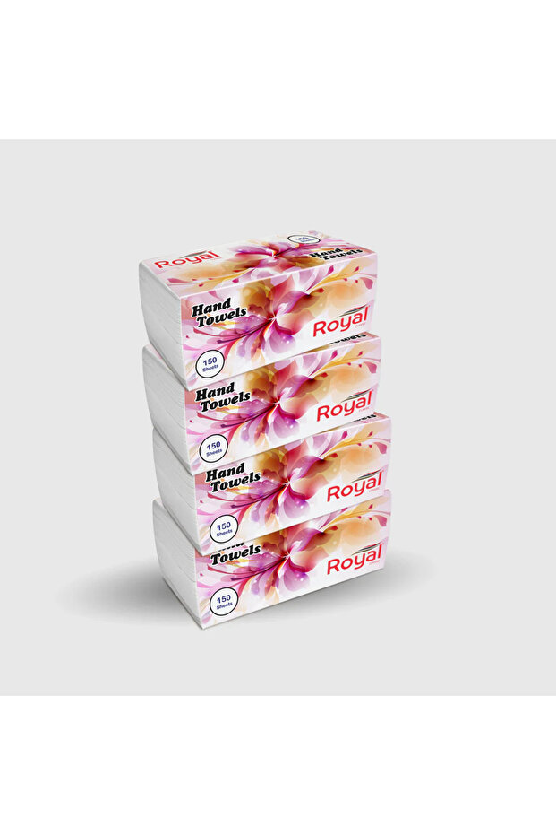 Royal Classic Super Absorbent And Strong Hand Towels White Tissue Paper- 4PcsX150 Sheets