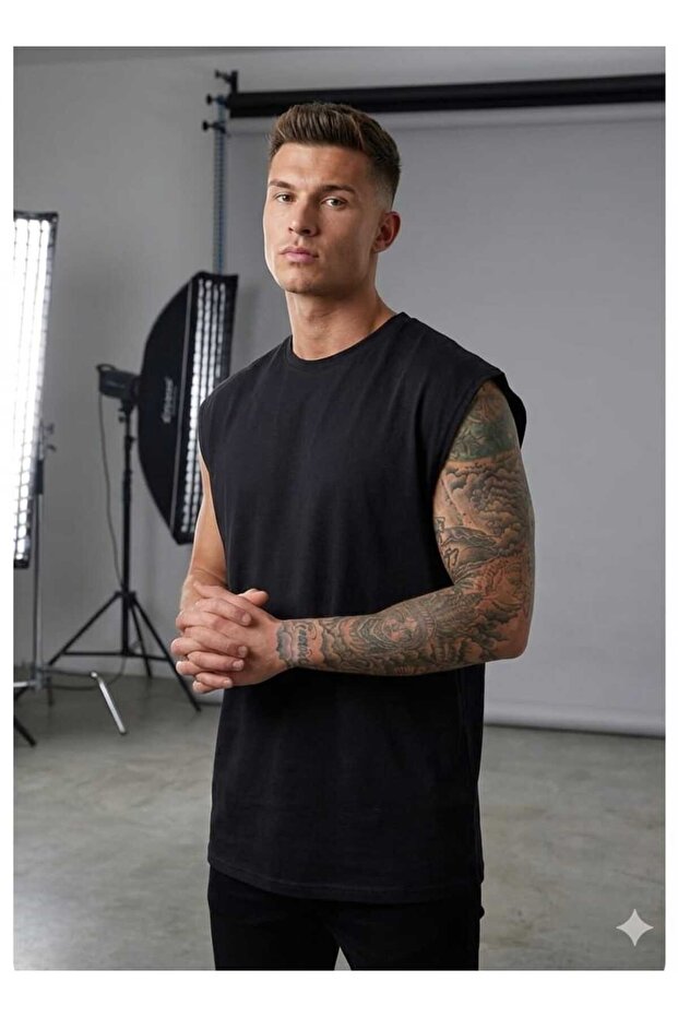 Men's Zero Sleeve Plain Unprinted Sleeveless Sports T-Shirt