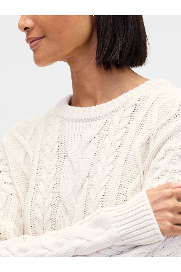 Kadın Krem Cable Örgü Mini Elbise - 3