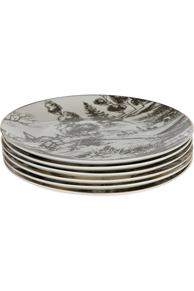 Dessert Plate Set Of 6 Pc, Istikana, Porcelain, Assorted Decorated Design