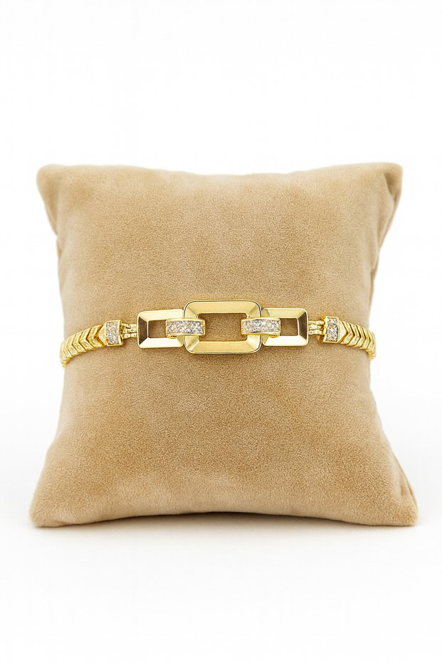 Stone Detailed Modern Chain Women's Bracelet Gold Look