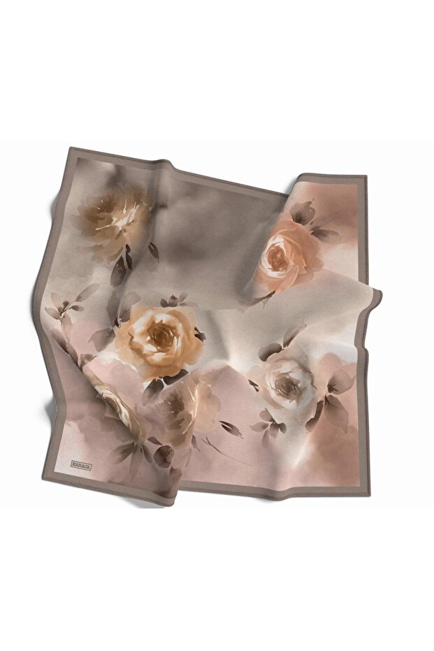 وشاح من الرايون بنقشة الزهور - بيج - 4