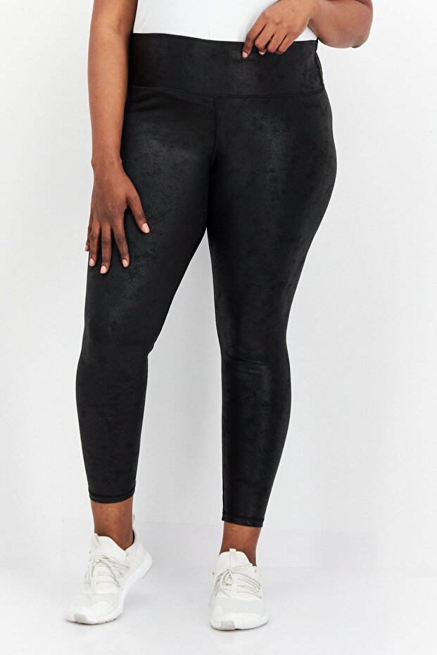 Women Plus Size Textured Pull On Leggings, Black