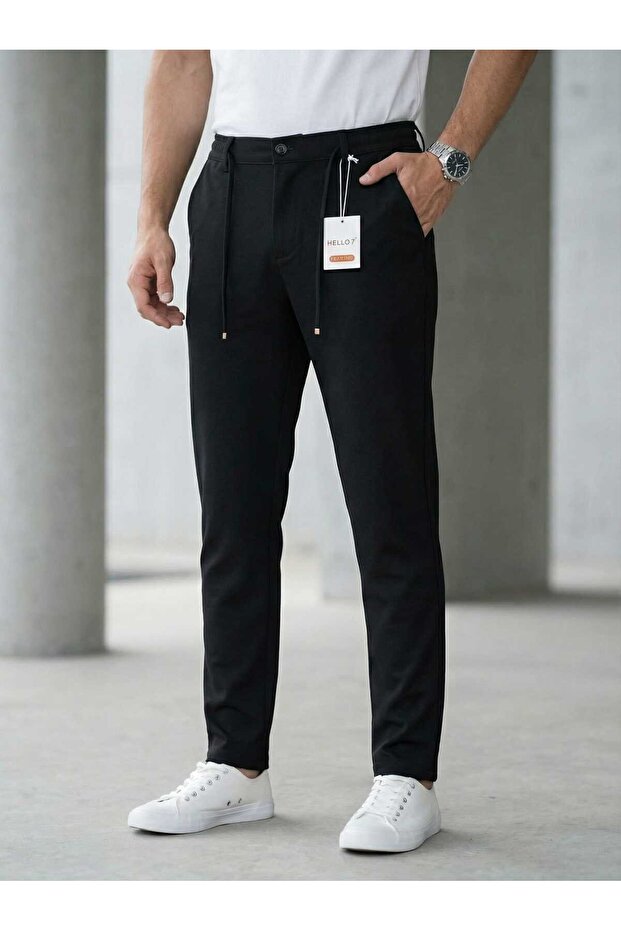 Men's Knitted Fabric Half-Waist Elastic Lace-Up Jogger Model Quality Trousers