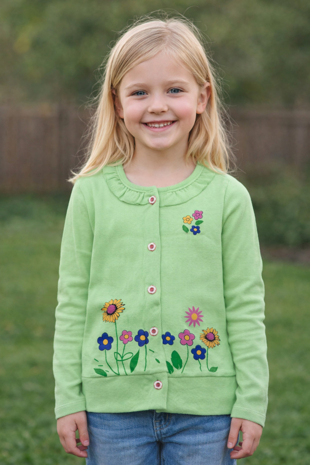 Girls' Ruffle Detailed Floral Printed Front Button Cardigan Vest