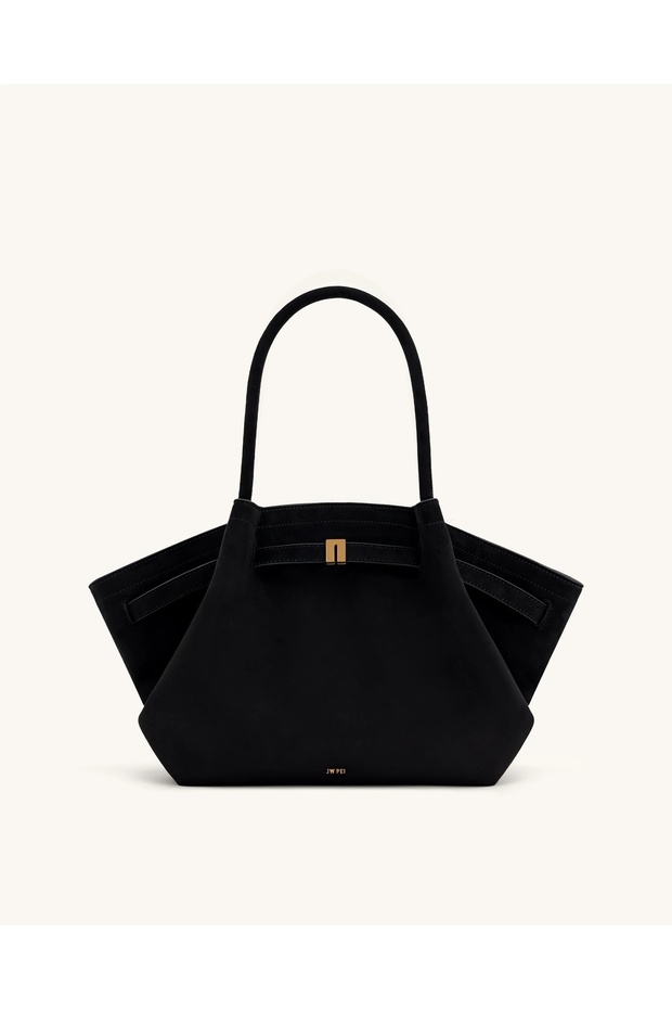Hana Medium-Sized Faux Suede Tote Bag - Black