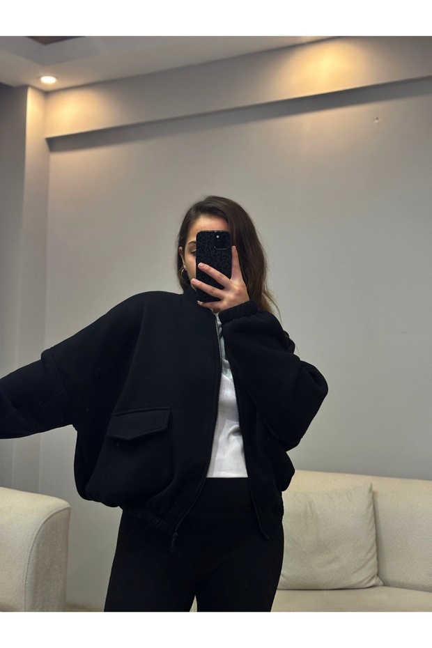 crop sweatshirt-bomber model - 2