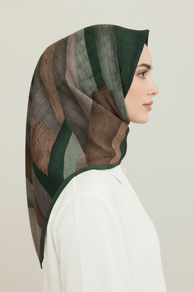 وشاح من الرايون بنمط تجريدي - كاكي - 4