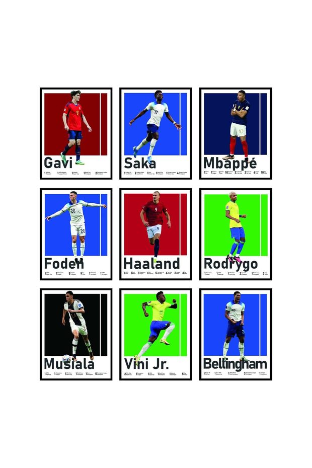 ALAYRA Soccer Wall Art - Haaland and Mbappe Posters for Boys Bedroom - Set of 9 (") Unframed20X25 CM