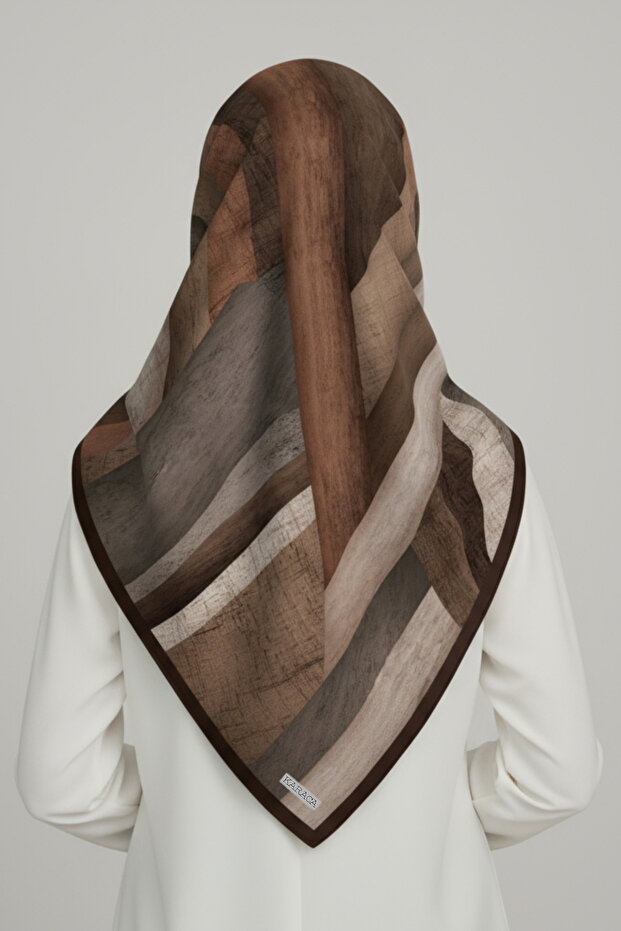 وشاح من الرايون بنمط تجريدي - بني مرير - 2