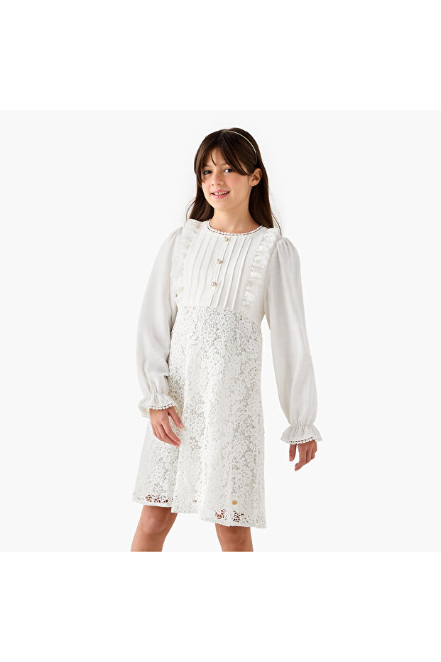Lace Dress with Ruffles and Long Sleeves