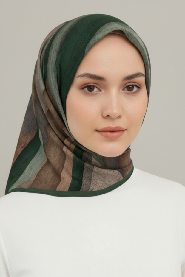 وشاح من الرايون بنمط تجريدي - كاكي - 3