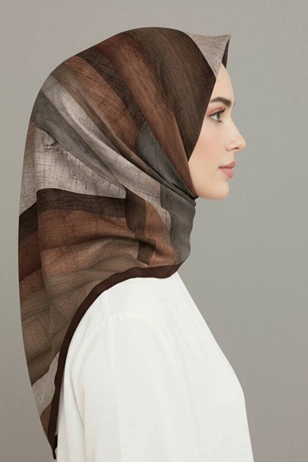 وشاح من الرايون بنمط تجريدي - بني مرير - 3