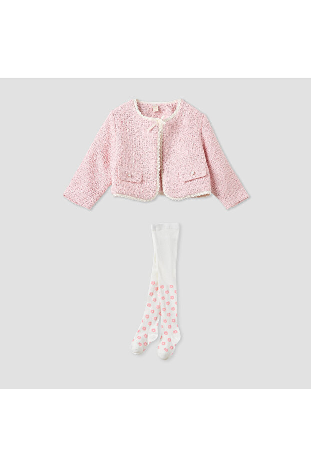 Textured Cardigan and Tights Set