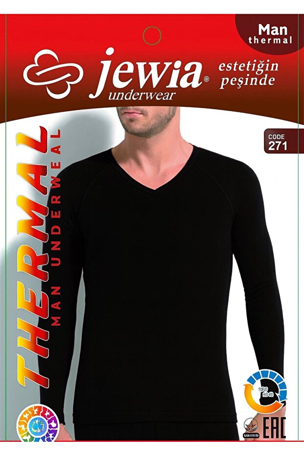 Black Long Sleeve V-Neck Men's Thermal