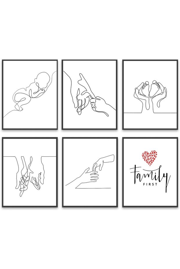 ALAYRA Black and White Prints Line Art Minimalist Painting Pictures Family Love Poster Parent Baby Hand Line Drawings Mural for Bedroom Nursery Kids Room Decor, UNFRAMED, 8" x 10"20X25 CM