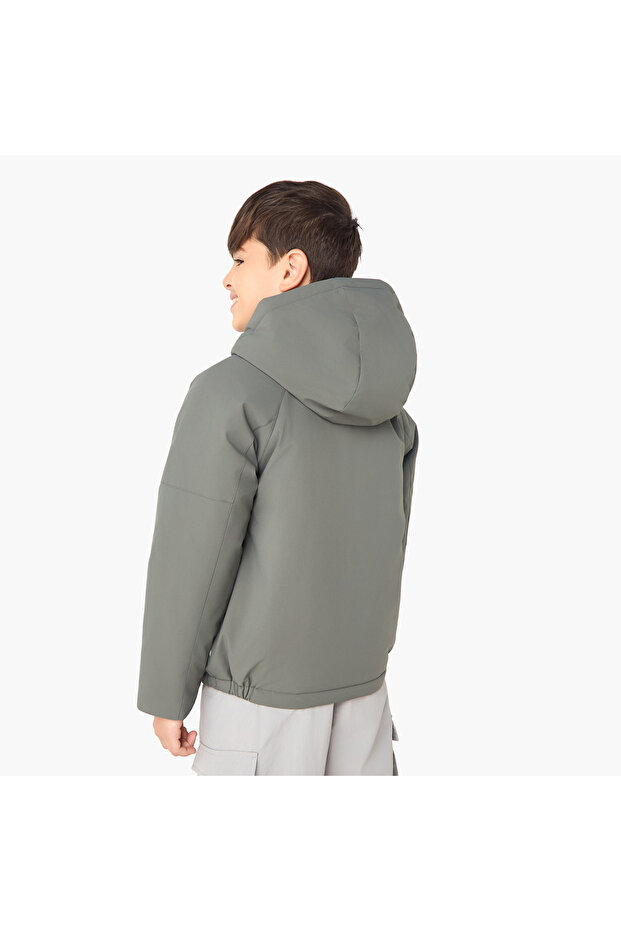Solid Hooded Jacket with Pockets - 3