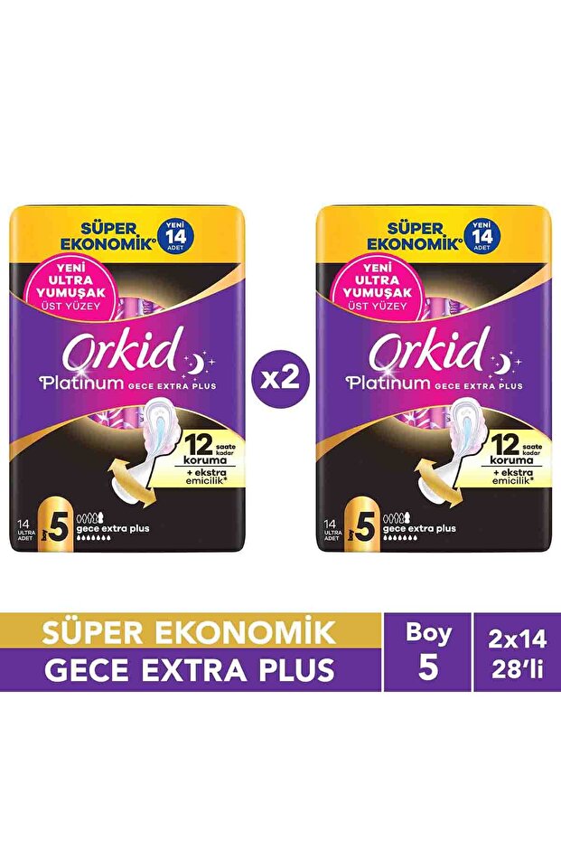 Orkid Platinum Gece Extra Plus (Boy 5) 14 Adet Süper Ekonomik Hijyenik Ped x2