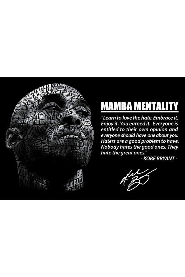 ALAYRA Basketball Superstar Kobe Bryant Motivational Quote Black White Artwork Poster Mamba Mentality Unframe Canvas Wall Art Deco For Kids living Rooms Gym Basketball Poster Gifts45.72X30.48 CM