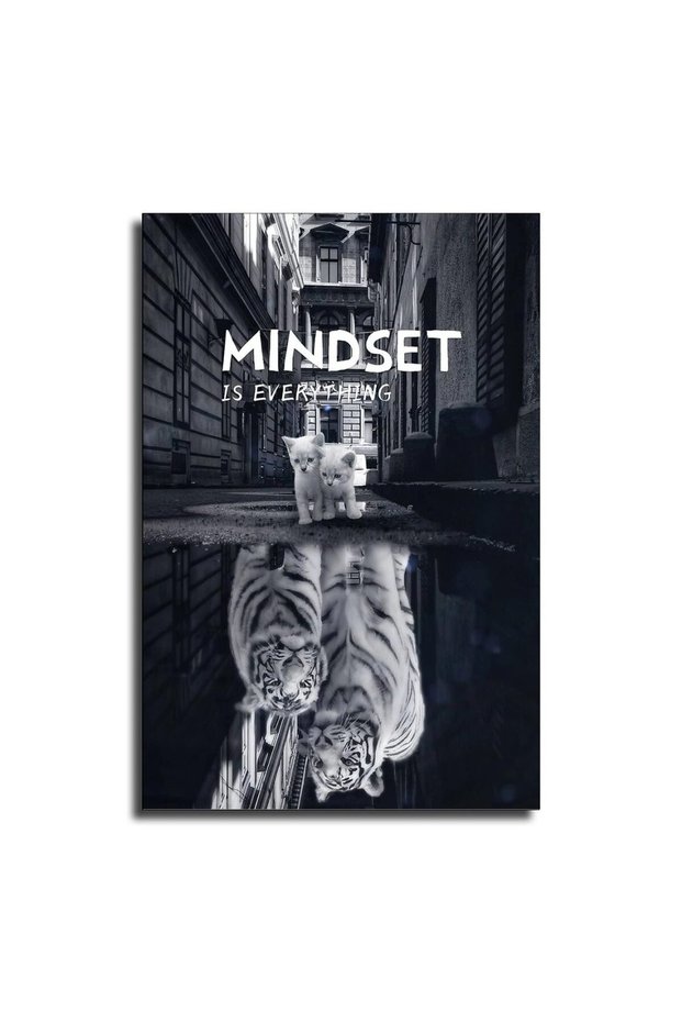 ALAYRA Mindset is Everything Motivational Animal Inspirational Interesting Cat and Tiger Poster Decorative Painting Canvas Wall Art Room Posters Office Decorations ()61X40.6 CM