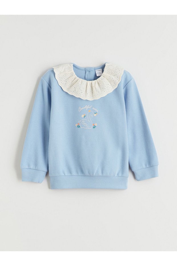 Lcw Kidsblue Crew Neck Floral Girls' Sweatshirt