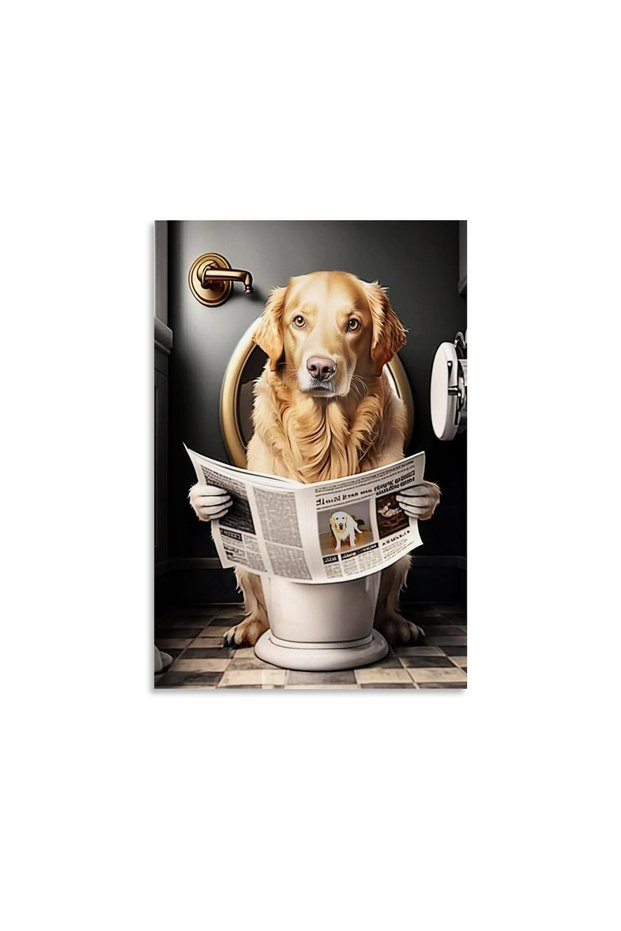 ALAYRA Gynaver Dog Poster Canvas Wall Art for Bathroom, Funny Graffiti Bedroom Wall Decor, Painting for Living Room, Restroom Picture () Unframe-style-345.7X30.5 CM