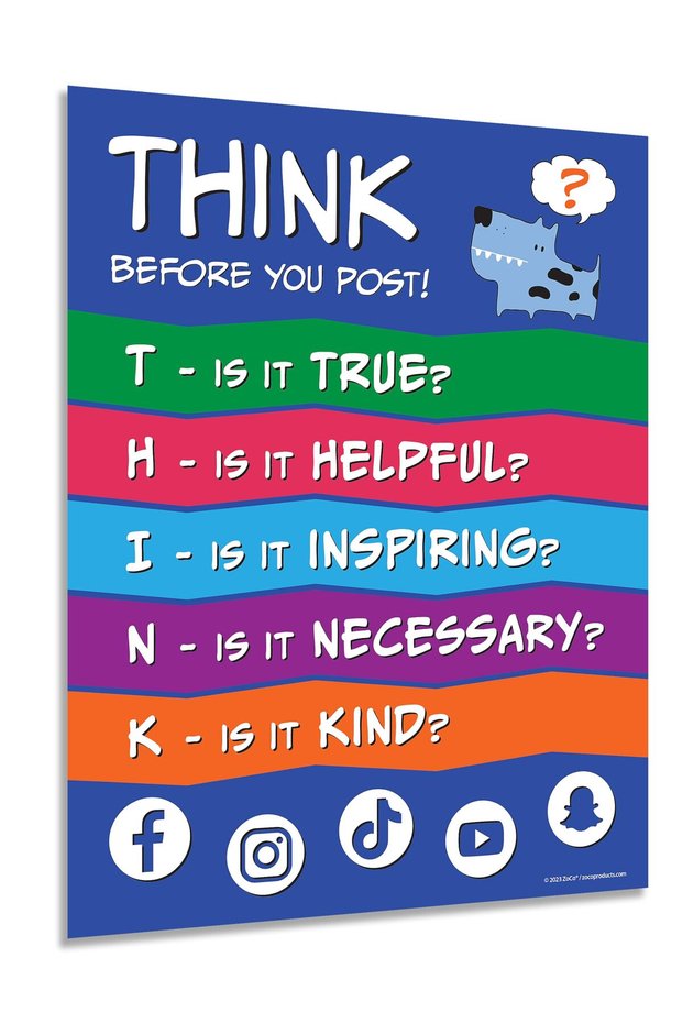 ALAYRA Think Before You Post Poster - Laminated, - Bullying Posters for Schools - Anti Bullying Posters - Kindness Poster for Classroom - Feelings Poster for Kids - Classroom55.9X43.2 CM