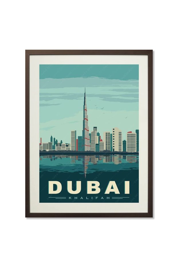 ALAYRA Dubai Burj Khalifa Tower World City Landscape Paintings Vintage Travel Poster Retro Wall Stickers Art Print Painting Home Decoration ()45.7X30.5 CM