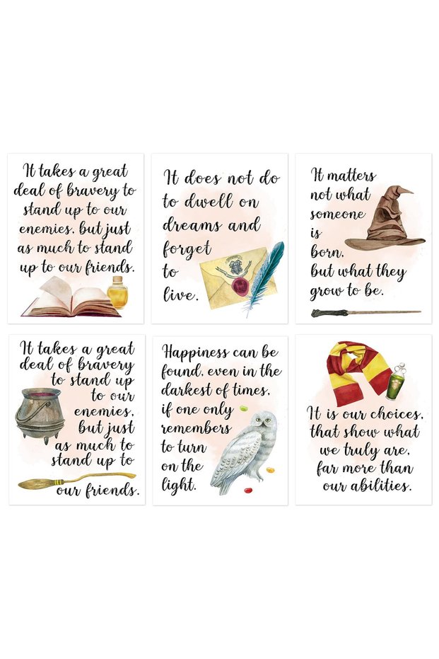 ALAYRA Inspirational Quotes Canvas Wall Art for Kids Bedroom Decor,Motivational Posters for Potter Room Decoration,Be Kind Art Prints Golden Snitch Magic Feather Pictures,Set of 620X25 CM