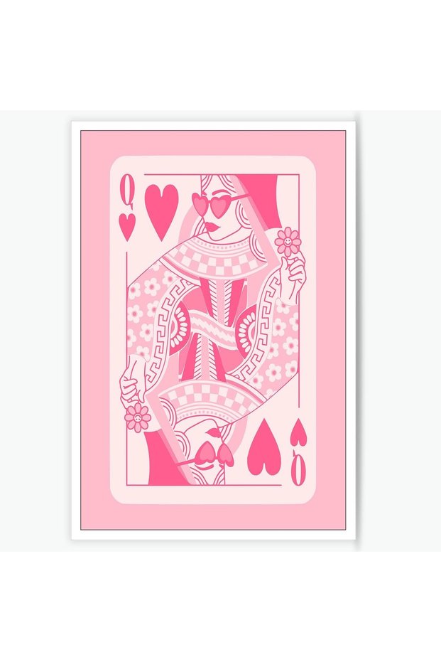 ALAYRA Oulores Pink Queen of Hearts Canvas Wall Art Preppy Pink Poker Posters Cute Girly Style Prints Painting Trendy Art Wall Decor For Living Room Girly Room Apartment Game Room30.5X40.6 CM