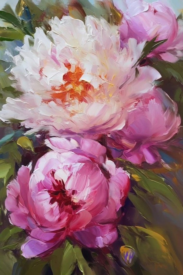 ALAYRA Peony Wall Art Pink Flower Canvas - Summer Peonies - Retro Plant Florlal Oil Paintings Poster - For Living Room Decor (Unframed,12 * )30.5X40.6 CM