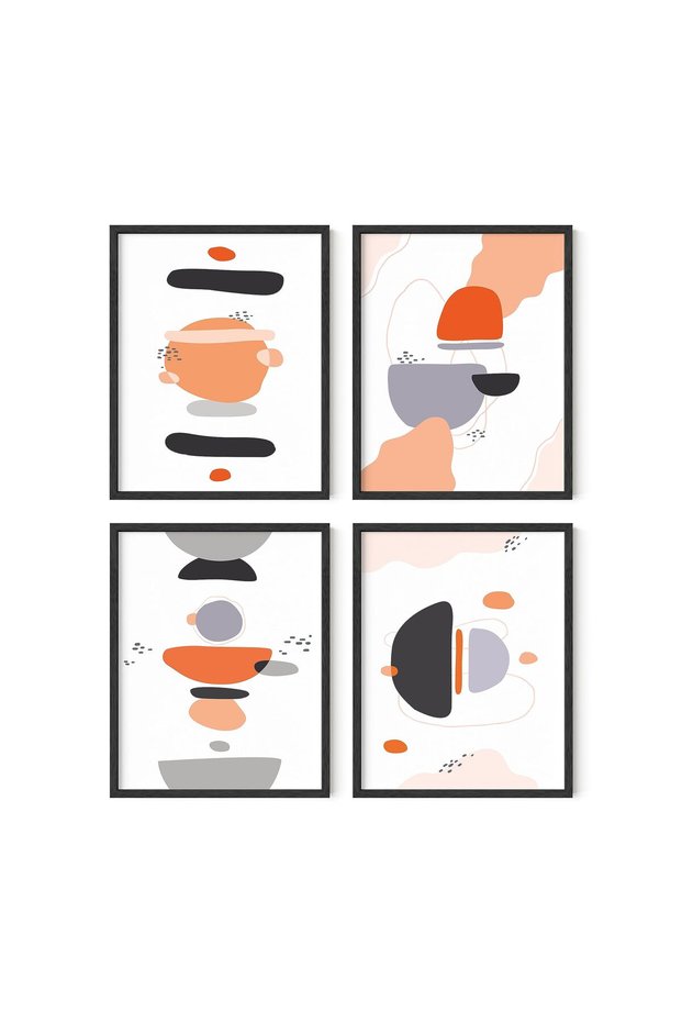 ALAYRA Minimal Abstract Art Set of 4 – Modern Geometric Prints, Aesthetic Abstract Wall Decor, Minimalist Art Posters for Any Room (Unframed, )30X40 CM