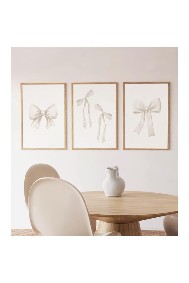 ALAYRA Preppy Bow Wall Art Decor Set of 3 Beige Coquette Wall Art Aesthetic Canvas Posters Trendy Girly Wall Decor Beige Bow Prints Preppy Pictures for Living Room College30X40 CM