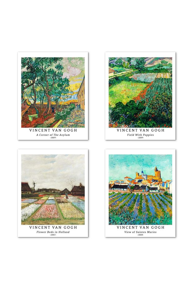 ALAYRA Wall Art Unframed Prints Giclee Art Paper Set of 4, Landscape Artwork, Modern Decoration Trees Beautiful Flowers Retro Famous Painting Giclee Prints Vincent Van Gogh Poster20X25 CM