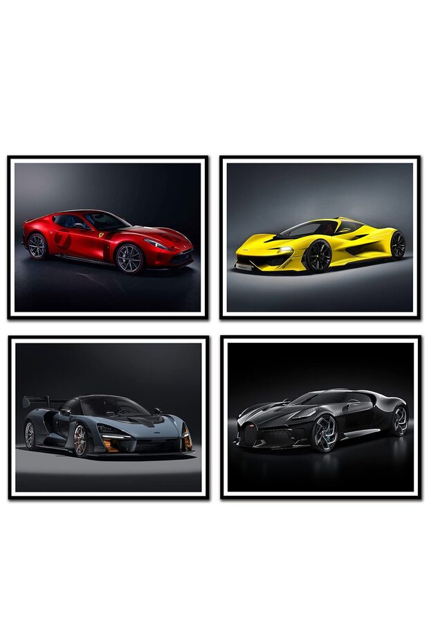 ALAYRA Car Poster Lamborghini Mclaren Ferrari Bugatti Sports Canvas Wall art Posters Supercar Decor for Boys Room Bedroom Set of 4 Unframed ()25.4X20.3 CM