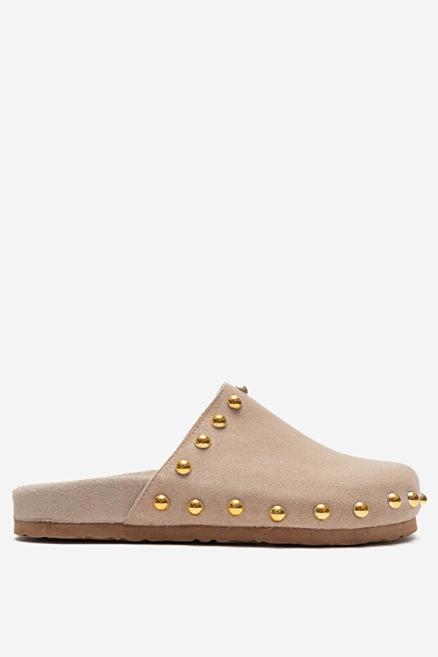 Women's Closed Toe Studded Sabo Slippers Real Suede Leather Zy 4133 Vi̇zon