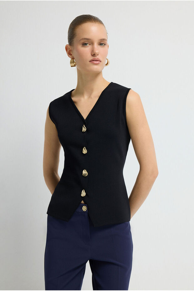 V Yaka Triko Yelek - 1