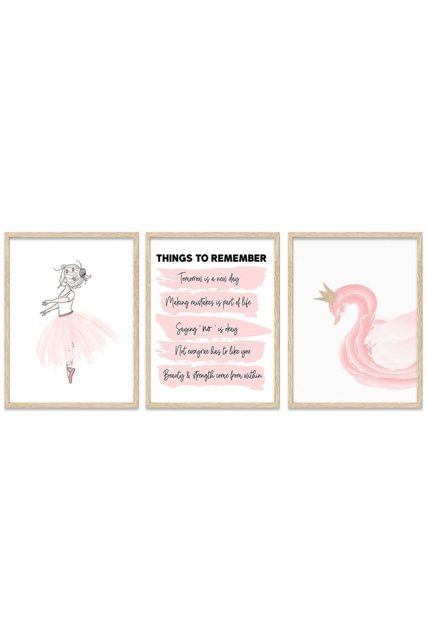 ALAYRA Riveda 3-Piece Set Pink Poster for Girl Swan Wall art Ballet Girl Picture Inspirational Canvas nursery Baby Girl Room Decor Gift for Kids Woman Room Decor Unframed 12"*16"30X40 CM