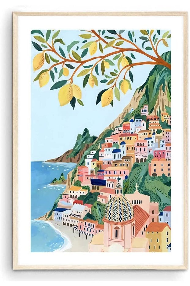 ALAYRA Positano, Amalfi Coast Art Print, Italy Art Print, Travel Gift, Travel Poster, Europe Print, Italian Coast, Italian Riviera, Housewarming (Unframed) ()27.9X22.9 CM