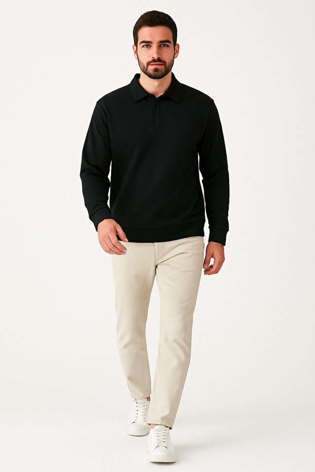 Men's Polo Neck Modal Fabric Soft Textured Sweatshirt
