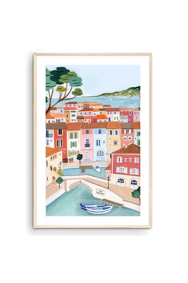 ALAYRA French Riviera Art Print, Port Grimaud, France Wall Art France Travel Poster, Home Decor, Travel Gift, Travel Poster, Provence, Housewarming (Unframed) ()45.7X30.5 CM