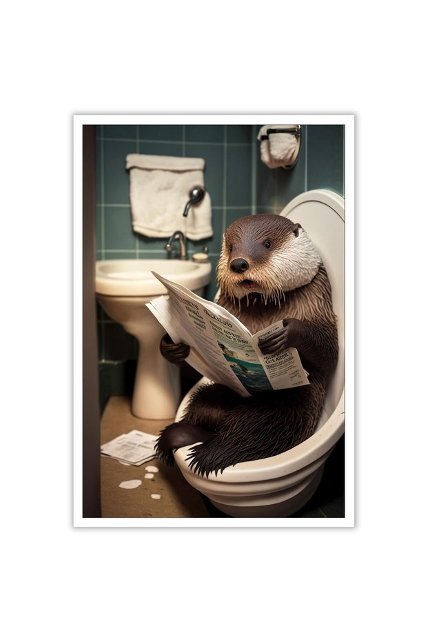 ALAYRA Funny Otter Bathroom Canvas Wall Art Cute Otter In Toilet Posters Black and White Animal Prints Painting Maximalist Mid Century Modern Aesthetic Wall Decor for Unframed40X60 CM