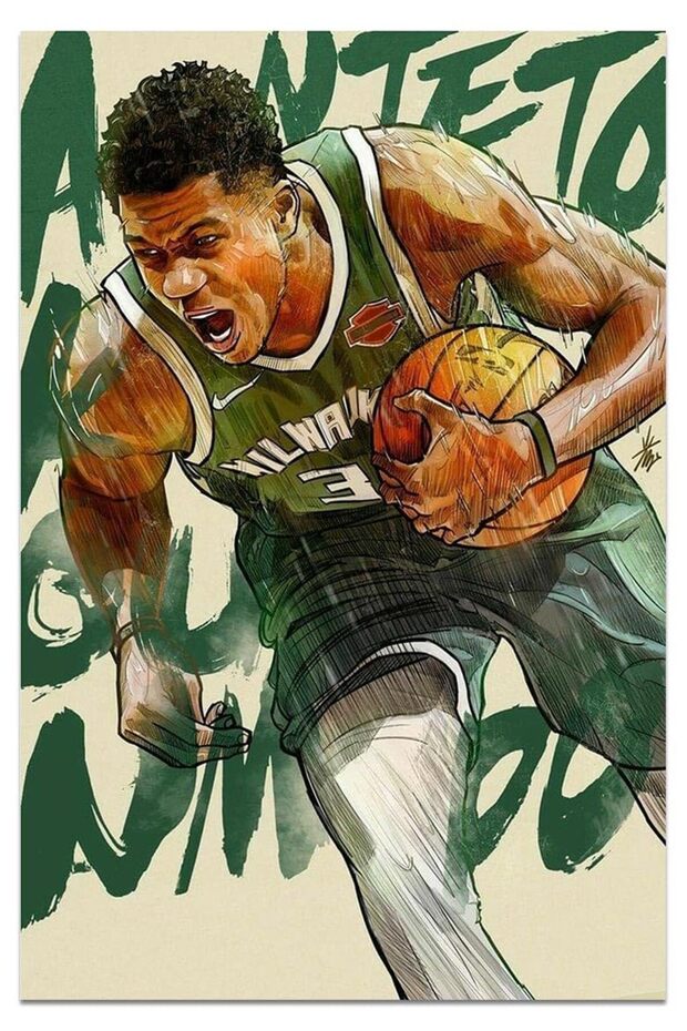 ALAYRA Giannis Antetokounmpo Posters Abstract Artwork Portrait Poster Sports Basketball Superstar Canvas Wall Art Modern Inspirational Wall Decor Print Painting for Bedroom Living61X40.6 CM