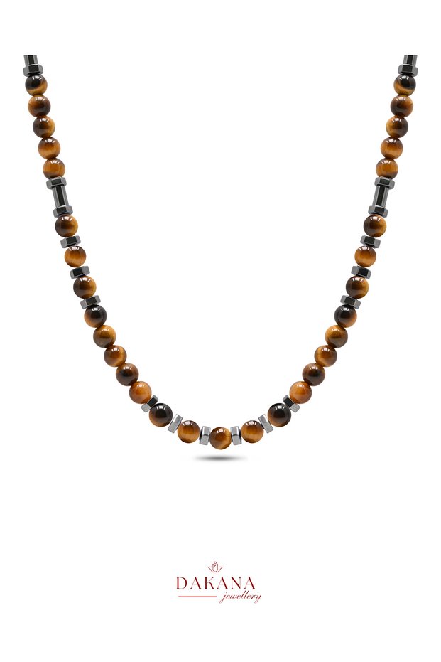 Certified Tiger Eye Stone Leo Zodiac Sign Men's Natural Stone Necklace