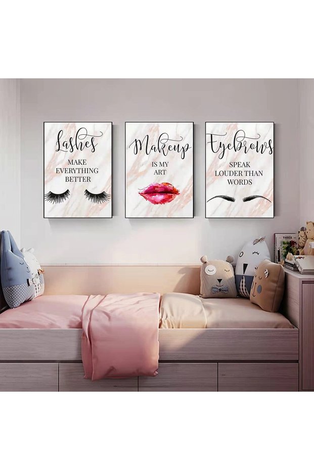 ALAYRA Makeup Wall Art Canvas Painting Fashion EPoster Wall Decor, Eyebrows Pictures Wall Decor Beauty Salon Wall Art for Women and Girl Room Decor 16x24x3 Inch Unframed40X60 CM