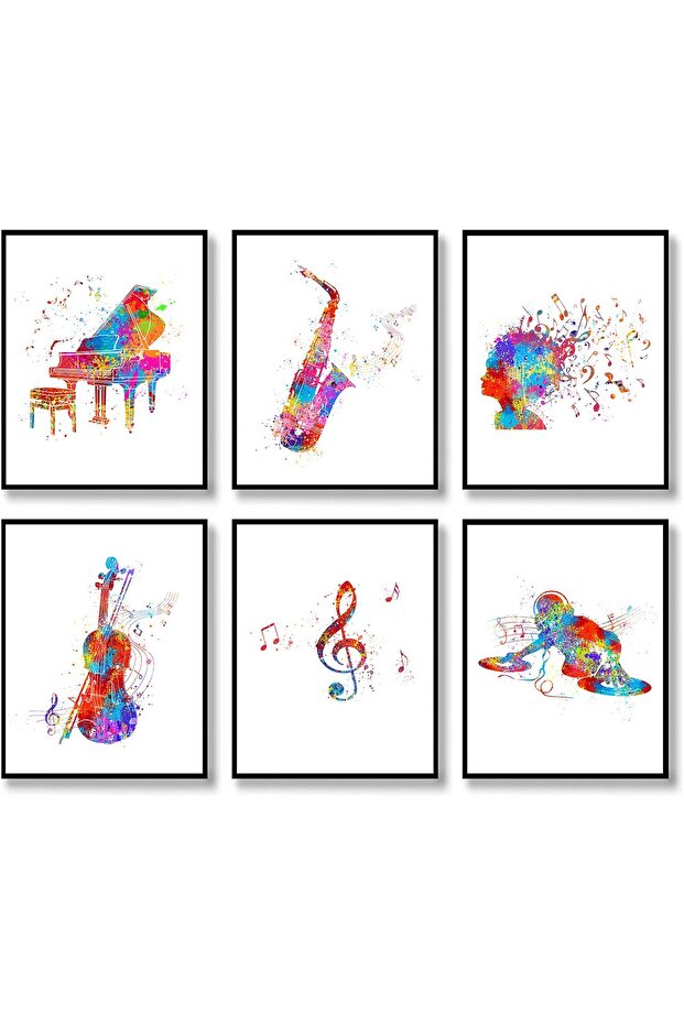 ALAYRA Abstract Music Note Wall Art Set of 6 with Outer Frame, 30x40 cm