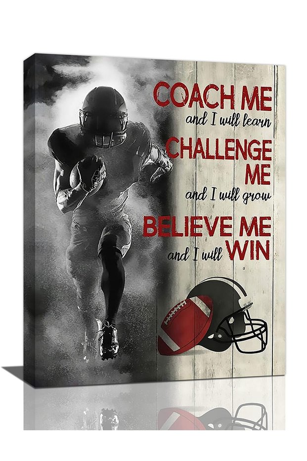 ALAYRA Football Wall Art Football Sport Pictures Wall Coach Me Challenge Me Inspirational Quotes Canvas Prints Football Poster Painting Modern Artwork Home Decor for Boys Bedroom40.6X30.5 CM