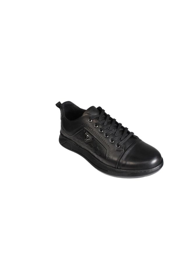 Yazkiş Men's Black Leather Laced Thick Sole Thermo Sole Casual Shoes