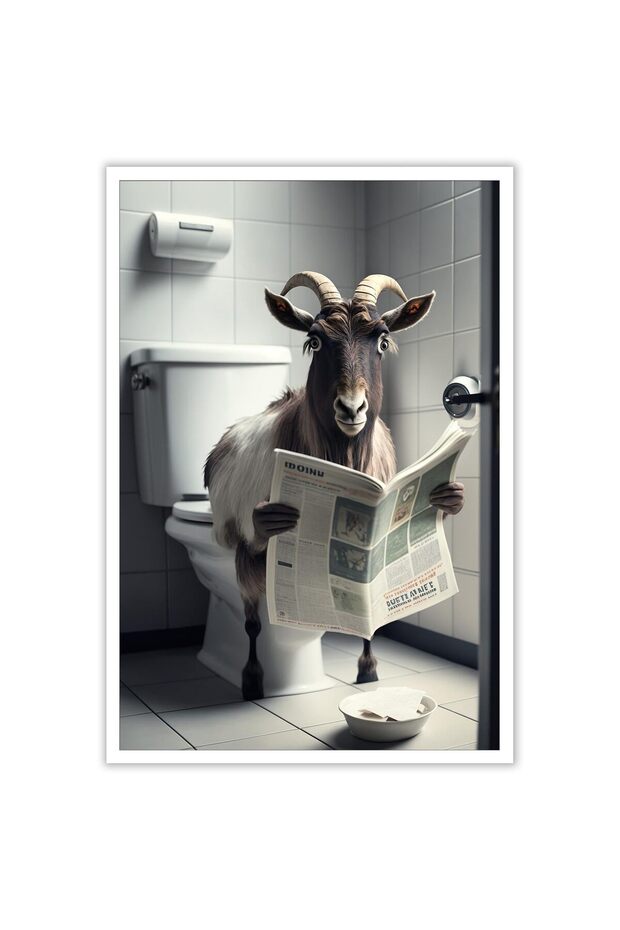 ALAYRA Funny Goat Bathroom Canvas Wall Art Cute Goat In Toilet Posters Black and White Animal Prints Painting Maximalist Mid Century Modern Aesthetic Wall Decor for Unframed30.5X40.6 CM