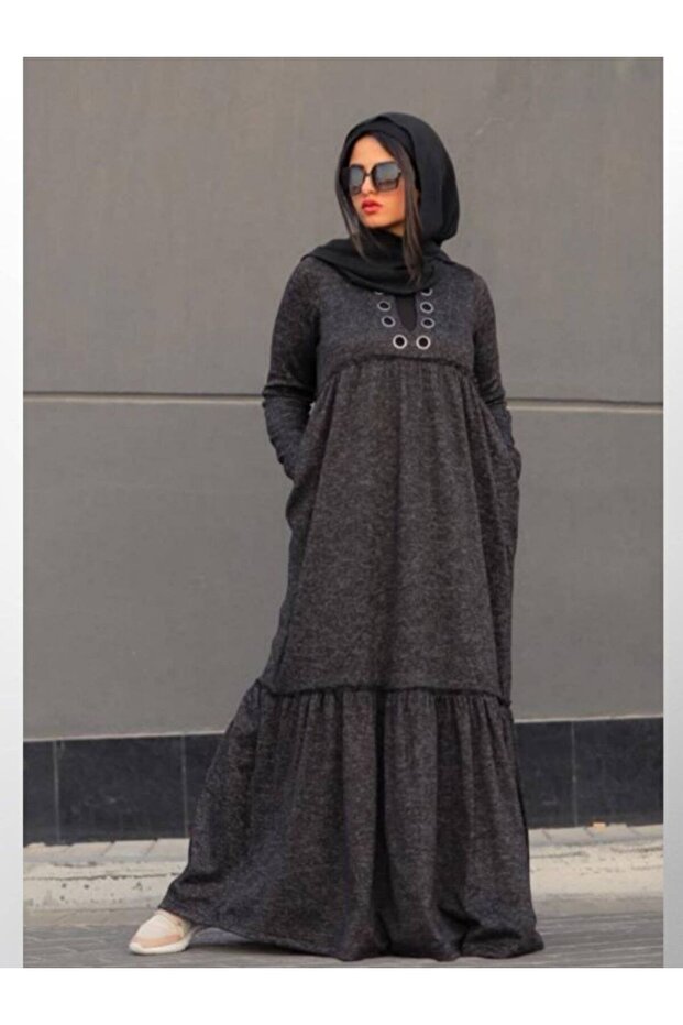 Winter, Dress, Plain, eyelets on the chest, pockets, Brushed wool, Casual